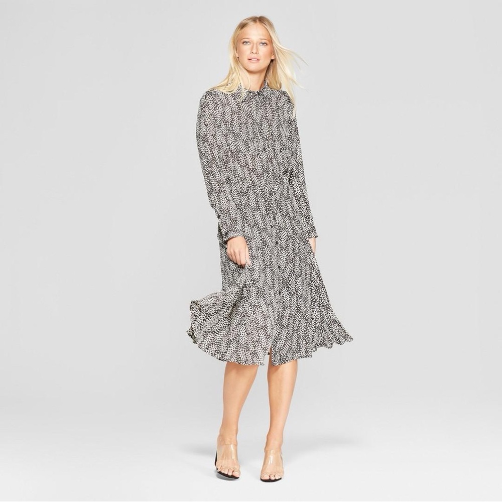 WHO WHAT WEAR Domino Dots Midi Shirt Dress - S